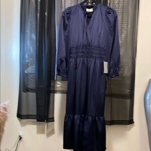 Eliza J Blue Long Sleeve Puff V-Neck Sundress